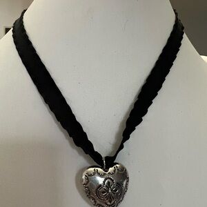 Paparazzi Silver Heart Necklace with Black Ribbon